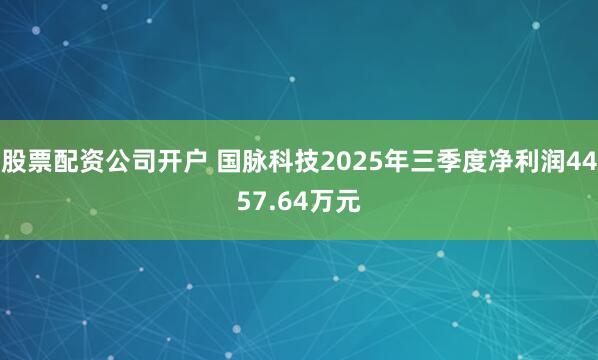 股票配资公司开户 国脉科技2025年三季度净利润4457.64万元